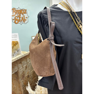 kate spade Brown Suede Crescent Shoulder Bag with Dark Brown Strap