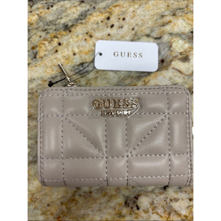 GUESS Quilted Small Wallet in Taupe with Gold Logo