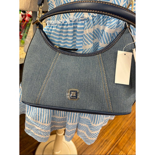 Nine West Denim-Textured Dome Shoulder Bag in Light Blue and Navy