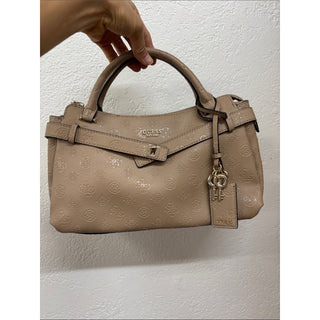 GUESS Ella girlfriend Beige Embossed Logo Satchel bag