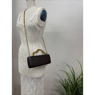 Steve Madden bleena chocolate Clutch with Gold Handle and Chain