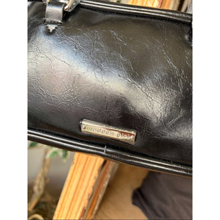 Madden Girl Black Faux Leather Shoulder Bag with Red Pom Pom Charm