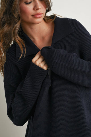 Navy Loose Collared Sweater