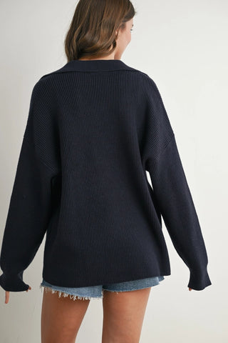 Navy Loose Collared Sweater