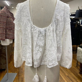 Aqua Elegant White Lace Blouse Size L