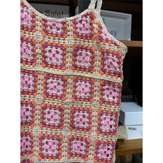 Aqua Pink and Orange Crochet Granny Square Tank Dress