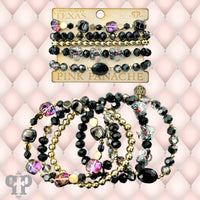 Shades of Black & Pink Beaded Bracelet Set