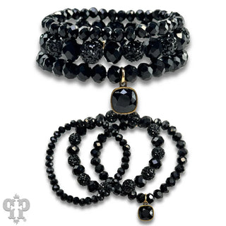 Black Pave & Glossy Glass Bead Bracelet Set