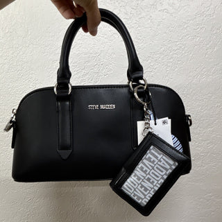 Steve Madden Black Small Satchel Top Handle Zip Bag w Coin Purse Charm