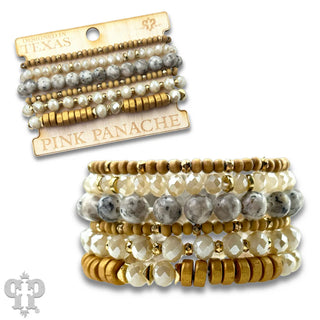 White Artsy Stone & Clay Bead Bracelet