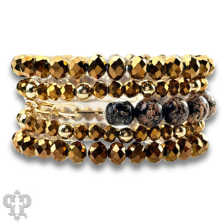 Brown Faceted Bead & Glitter Glass Bracelet Set