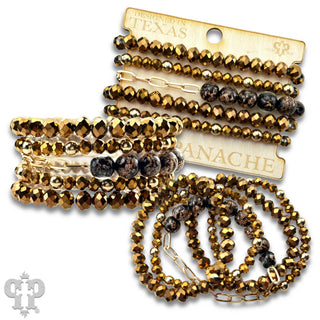 Brown Faceted Bead & Glitter Glass Bracelet Set