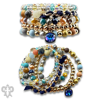 Blue Mixed Bead Bracelet Set w/Austrian Crystal