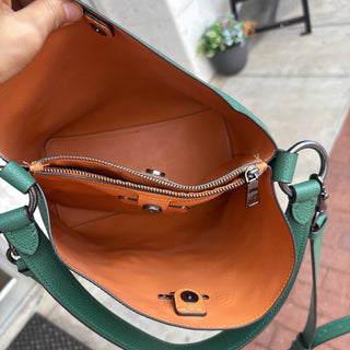Coach Green Floral Leather Shoulder Bag Bucket Crossbody