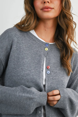 Grey Cardigan w/Fun Buttons