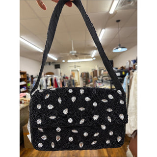 On 34th Black Beaded Crystal-Embellished Evening Clutch