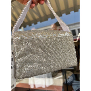 On 34th Silver Beaded Bow-Accent Wristlet Evening Bag