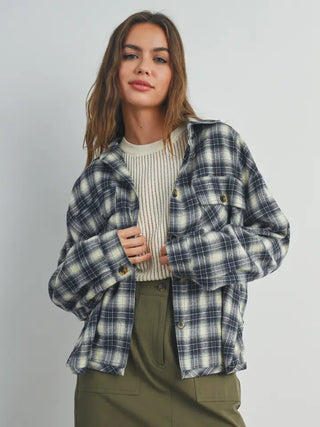 Navy Plaid Shirt Jacket