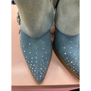 Thalia Sodi Blue/Beige Ombre Crystal-Embellished Denim High-Heel Boots W8M