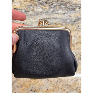 Dopp Black Leather Coin Purse with Gold Frame