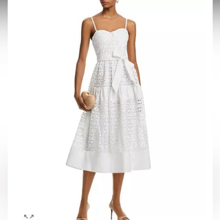 Aqua white lace Midi Dress L