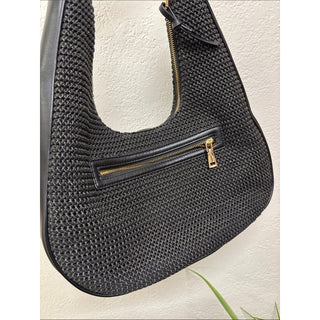 INC International Concepts Black Woven Hobo Shoulder Bag