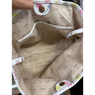 Guess White Tote with Multicolor Logo Print