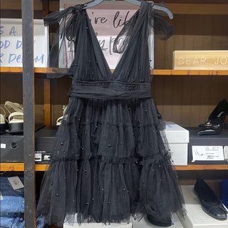 Limelight Black Tiered Tulle Mini Dress with Bow Shoulders-lisa#5
