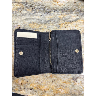 Pebbled Black Leather Wallet with Gold Bow Accent