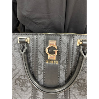 GUESS Black Signature Logo Satchel with Gold Hardware tote