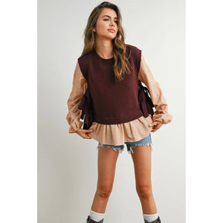 Brown Side Ribbon Knit Top