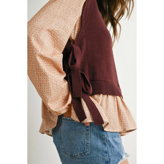 Brown Side Ribbon Knit Top