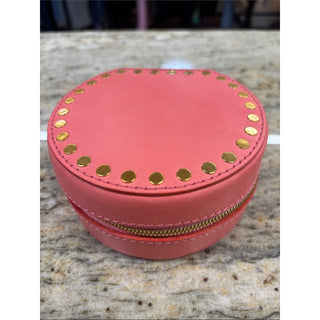Old trend leather peach Round Coral Jewelry Case with Gold Stud