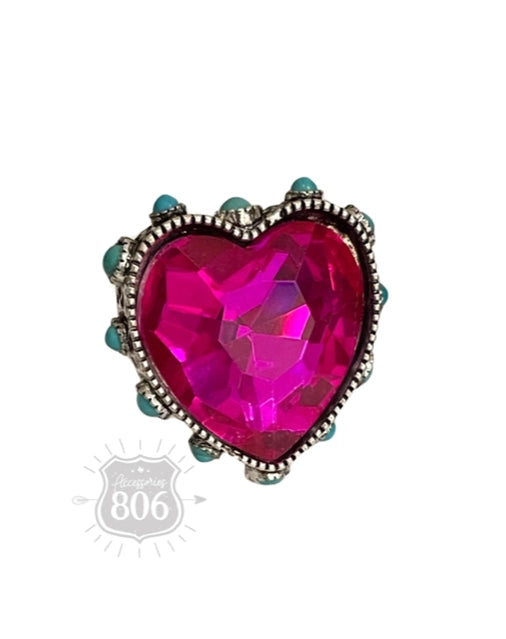 Rhinestone Heart Ring with Bead Studded Rim