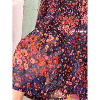 Aqua Floral Long-Sleeve Blouse Multi color