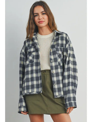 Navy Plaid Shirt Jacket