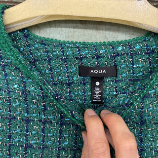 Aqua Green Tweed Blazer Gold Buttons XL