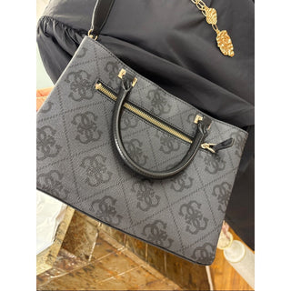 GUESS Black Signature Logo Satchel with Gold Hardware tote