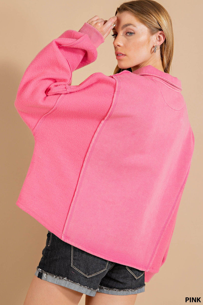 Hot Pink Henley Sweatshirt