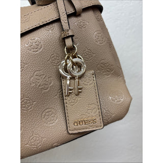 GUESS Ella girlfriend Beige Embossed Logo Satchel bag
