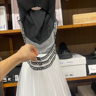Blondie Black White Prom Dress Gown with diamonds-lisa#7