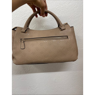 GUESS Ella girlfriend Beige Embossed Logo Satchel bag