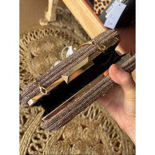 Aqua shireen rhinestone Clutch in Metallic Bronze