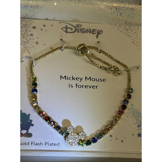 Disney Gold-Tone Bracelet with Multicolor Crystal Stones and Pavé Mickey Charm