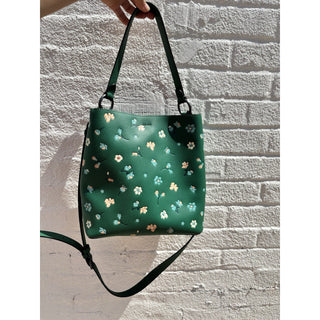 Coach Green Floral Leather Shoulder Bag Bucket Crossbody