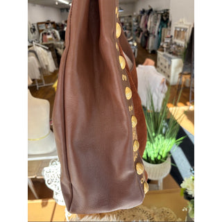 Arezzo Brown Suede and Leather Hobo Bag with Gold Accents