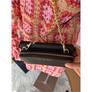 Michael Kors Black Leather Crossbody Bag with Gold Tone Hardware wallet attached