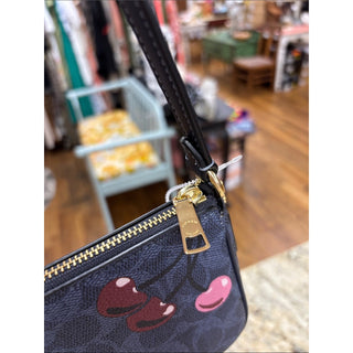 Coach Cherry-Print Shoulder Pouch in navy and Pink
