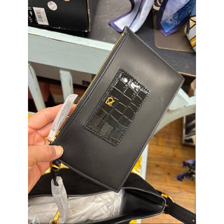 Donna Karan Black Suede Shoulder Bag with Gold Logo