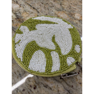 ON·34TH Lime & White Beaded Mini Coin Pouch with Keyring